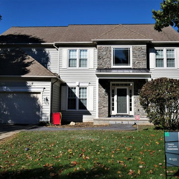 Cape Code Grey Vinyl and ProVia Stone Siding Install and Front Portico Extension
