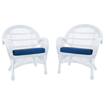 Set of 2 Outdoor Chair, Wicker Covered Frame With Comfortable Cushion, White