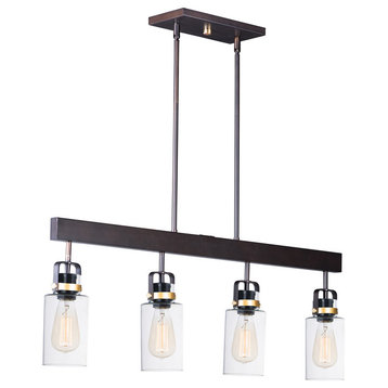 Magnolia 4-Light Linear Pendant in Bronze / Gold with Clear Glass/Shade
