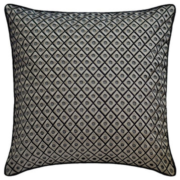 Grey & Black Silk Embroidered 26"x26" Throw Pillow Cover - Grey Dots Boudoir
