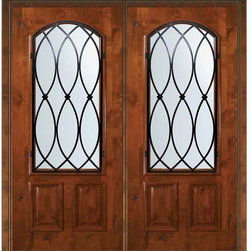 Pre-hung Double Door 80 Alder La Salle Arch Lite Wrought Iron - Front Doors