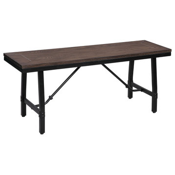 Industrial Wood And Metal Bench With Tube Leg Support, Brown And Black