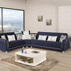 Royal Home Sectional Sofa in Riva Dark Blue by Casamode Furniture - Sectional Sofas
