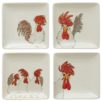 Stoneware Plate With Chicken, 4-Piece Set