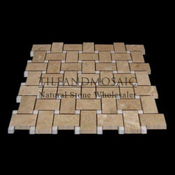Crema Marfil Marble Basketweave Mosaic Tile with White Thassos Dots Polished - Products