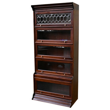 Legacy Solid Mahogany Wood 5 Stack Barrister Bookcase, Brown Walnut