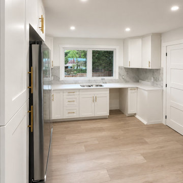 White Shaker Cabinets with Golden Handles