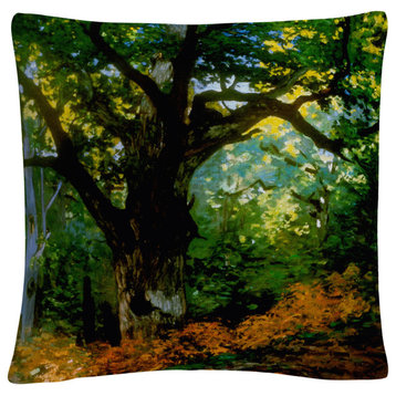 Claude Monet 'Bodmer Oak, Fontainebleau Forest' Decorative Throw Pillow