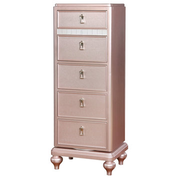 Transitional Dresser, Unique Mirrored Design With Swiveling Function, Rose Gold