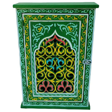 Hand Painted Moroccan Medicine Cabinet / Wall Shelf / Green Zouak