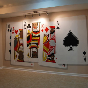 Monopoly Mural and Poker Cards Mural hand painted by Tom Taylor in a Game Room