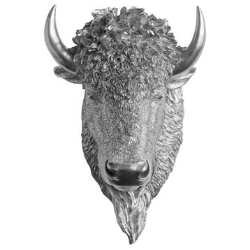 Faux Taxidermy Bison Head Wall Mount, Silver
