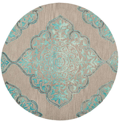 Safavieh Dip Dye Ddy510C Rug, Gray/Turquoise, 7'0"x7'0" Round