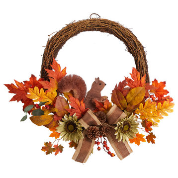 Nearly Natural 26" Fall Harvest Artificial Wreath w/ Twig Base & Bunny