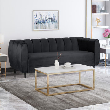 Yuma Modern Velvet 3 Seater Sofa, Black/Dark Brown
