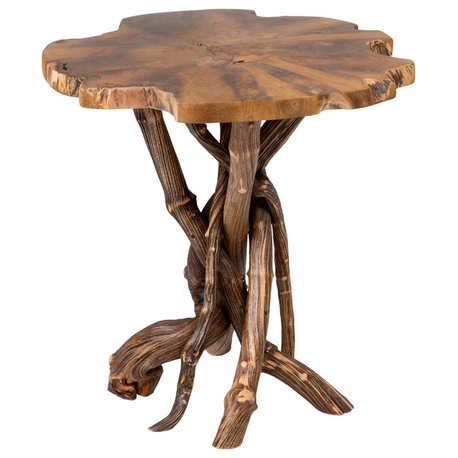 Lucille Natural Teak Wood Accent Table With Root Base by East at Main, Brown