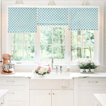 Quick Fix Washable Roman Window Shades Flat Fold , Buffalo Check/Blue
