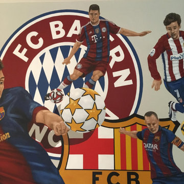 European Football/Soccer Clubs Mural, hand-painted in a bedroom by Tom Taylor