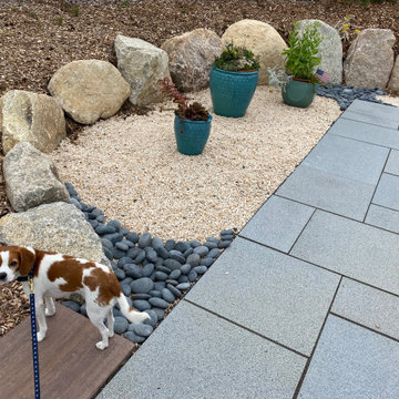 Cape Cod Boulder Retaining Walls with Blue Stone Patio