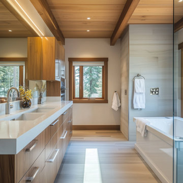 Modern Mountain Bathroom with Wood and Quartz – Mountain View Residences