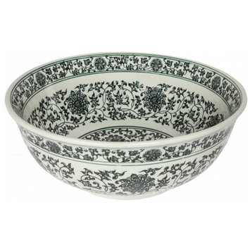 Black Ming Dynasty Decorative Porcelain Sink for Bathroom, 16.5 Inch, Round