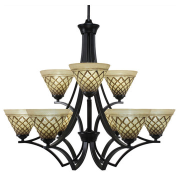 Zilo 9 Light Chandelier Matte Black Finish With 7" Chocolate Icing Glass
