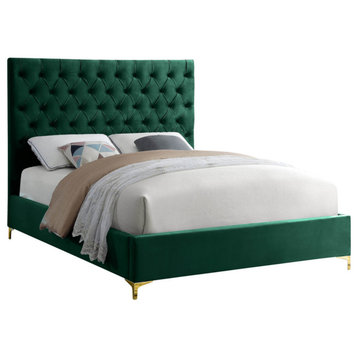 Cruz Velvet Upholstered Bed, Green, King