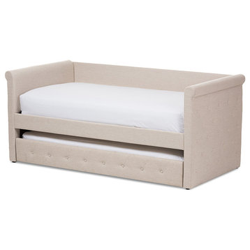 Alena Fabric Daybed With Trundle, Light Beige
