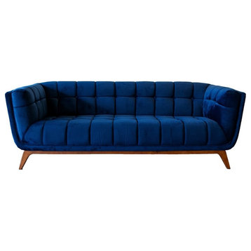 Pemberly Row Mid-Century Velvet Tufted Living Room Sofa in Navy Blue