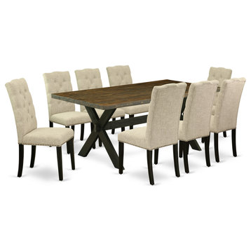 9-Piece Set, 8 Person Chairs and Small Table Wood, Linen White
