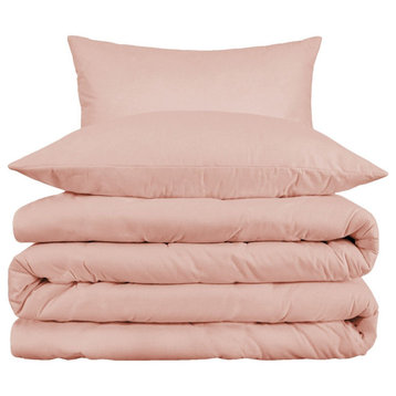 Cotton Blend Duvet Cover and Pillow Sham Set, Blush, Full/Queen