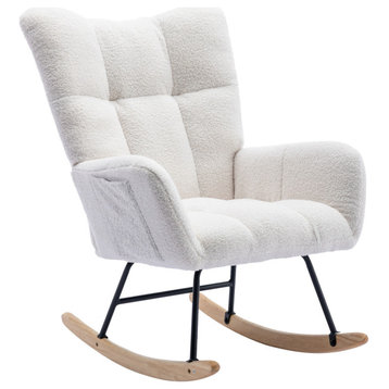 Faux Teddy Fabric Rocking Chair, White