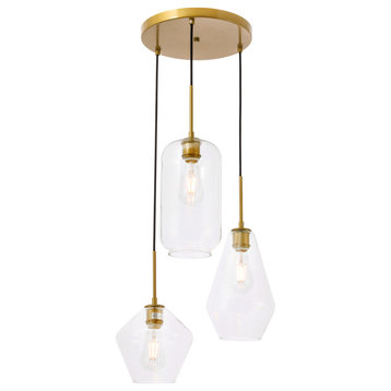 Brass Finish And Clear Glass 3-Light Pendant