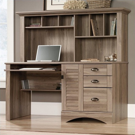 Sauder Harbor View Engineered Wood Computer Desk with Hutch in Salt Oak