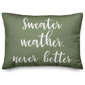 Sweater Weather Never Better Lumbar Pillow, Green, 14"x20"