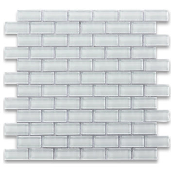 Glass Mosaic Tile Super White Glass Bathroom Wall Kitchen Backsplash, 1 sheet