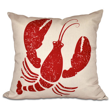Lobster, Animal Print Outdoor Pillow, Taupe And Beige, 18"x18"