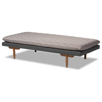 Risalla Mid-Century Two-Tone Upholstered Walnut Finish Wood Daybed, Gray/Walnut