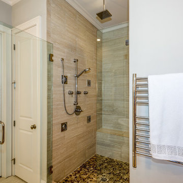Master Shower with jets & rainhead, bench seat, heated towel warmer