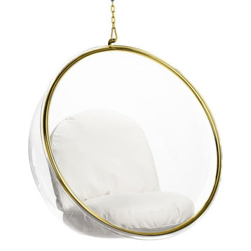 Gold Hanging Bubble Chair-White Cushion