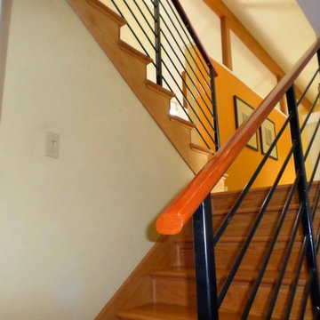 Red Oak Stair Case with Metal Railing