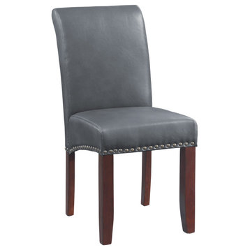 Parsons Dining Chair With Antique Bronze Nail Heads, Pewter Faux Leather