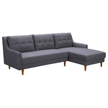 Divine Mid-Century Sectional, Champagne Wood Finish and Dark Gray Fabric