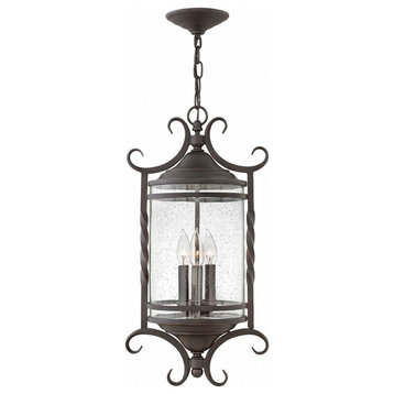 3 Light Outdoor Hanging Lantern in Rustic Style - 12 Inches Wide by 23.25