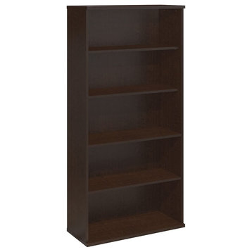 Contemporary Bookcase, 2 Fixed and 3 Adjustable Shelves, Mocha Cherry Finish
