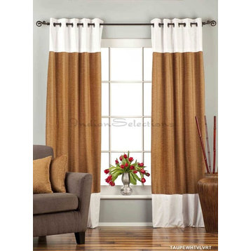 Signature Taupe and White ring top velvet Curtain Panel - 43W x 84L - Piece