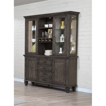 Bowery Hill Wood Lighted China Cabinet/Wine Storage in Gray Finish