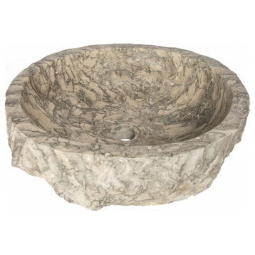 Rustic Grigio Marble Vessel Sink with Rough Exterior and Polished Interior