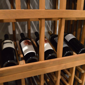 Contemporary Home Wine Cellar with Wooden Wine Racks