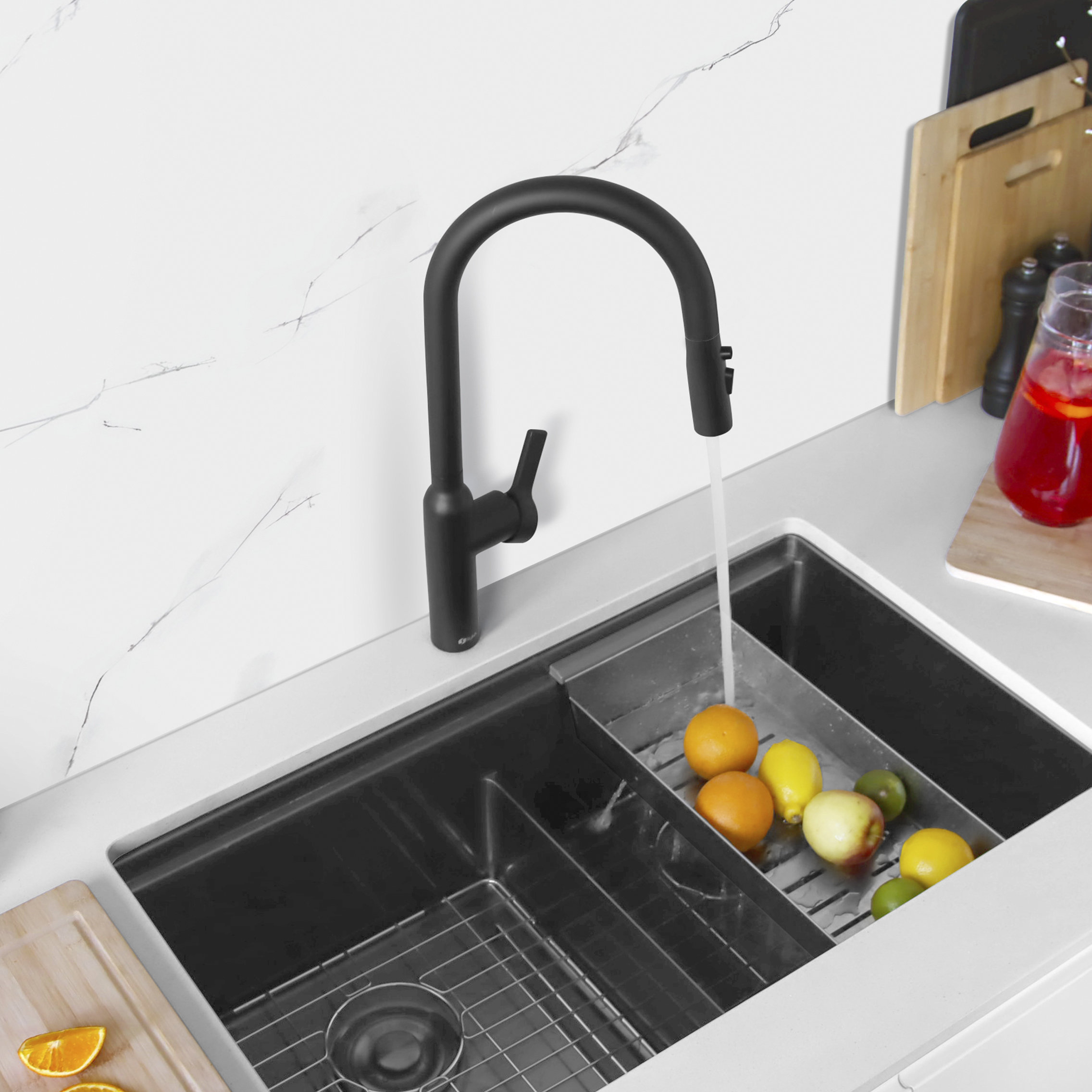 STYLISH Napoli Single Handle Matte Black Pull Down Kitchen Faucet